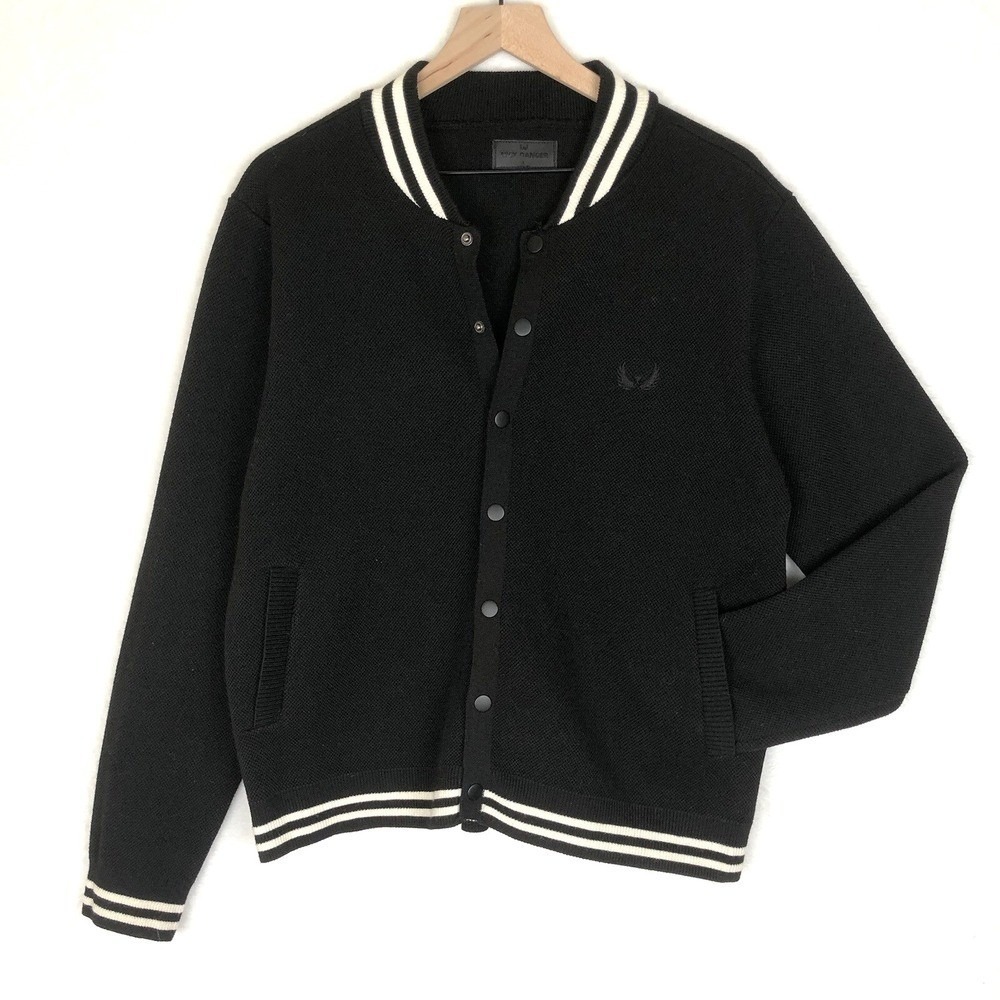 NICK DANGER Track Snap Jacket Men's Sz L Black White Varsity Pockets Lined